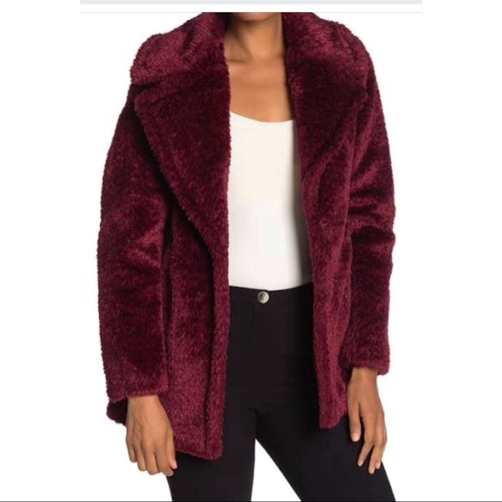 French Connection Faux Fur Notch Collar Coat